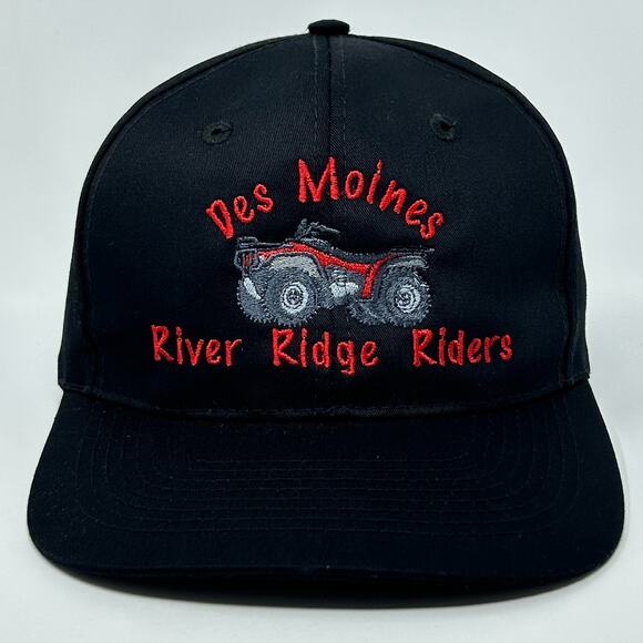 Vintage 90s Des Moines ATV Hat Baseball Cap Iowa Four Wheeler Snapback Black - Picture 1 of 9